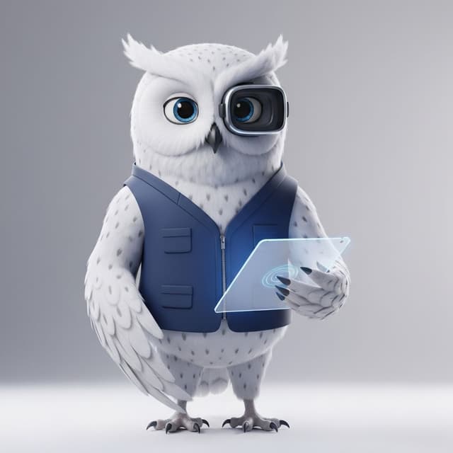 Studi 3D Owl Mascot - Futuristic AI Tutor